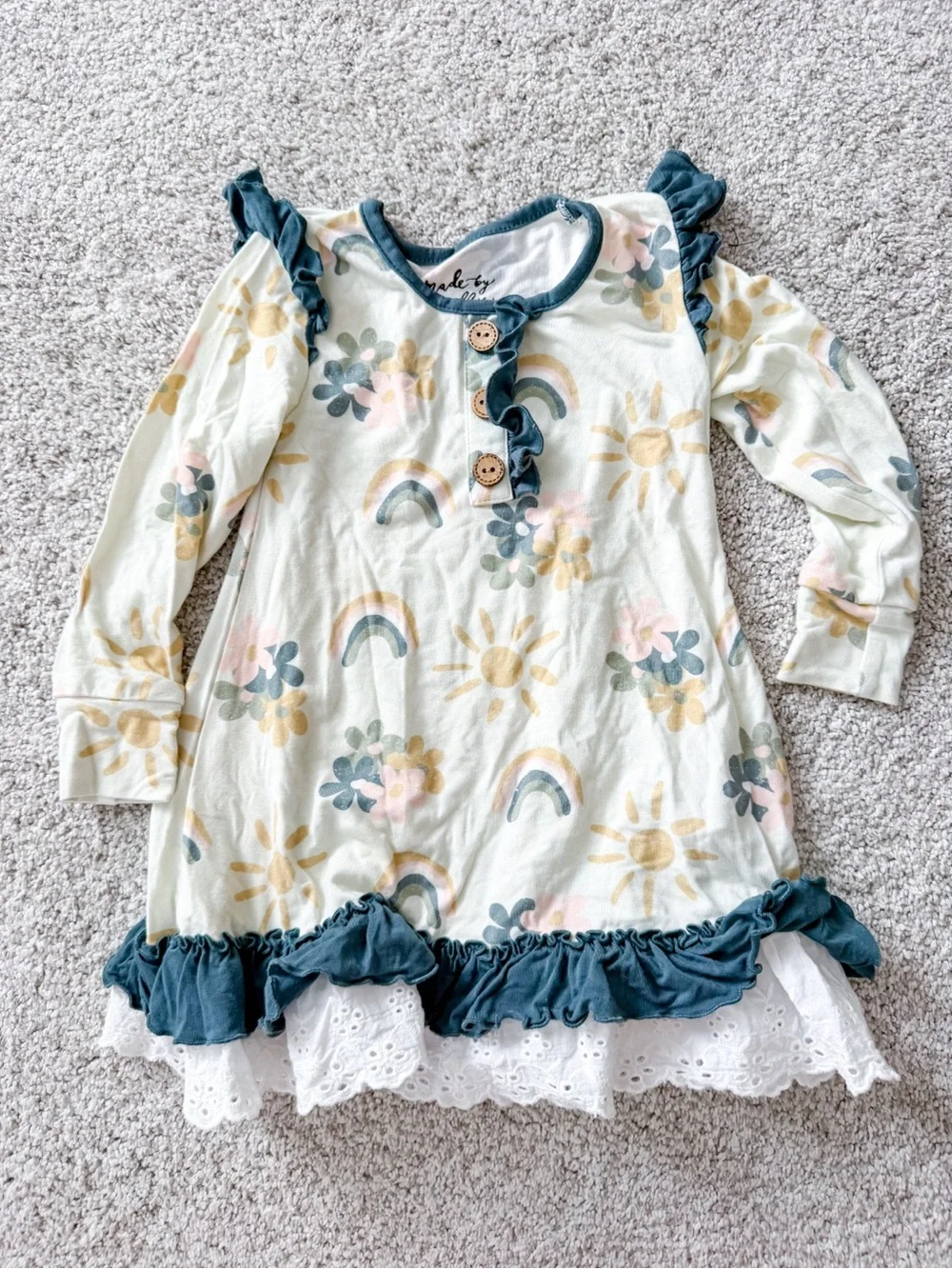Girls Ruffle Hem Rainbow & Sun Nightgown